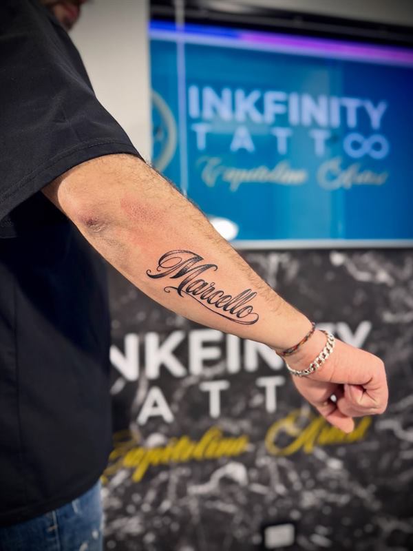Marcello, lettering su avambraccio